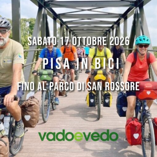 Gruppo sulla passerella ciclopedonale di San Piero a Grado in escursione in bicicletta da Pisa a San Rossore